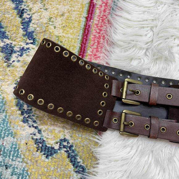 $225 WCM New York Brown Double Buckle Leather Belt Western Renaissance Medium - Picture 2 of 6